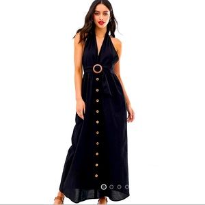 ASOS Linen Backless Halter Dress in Black SZ 2